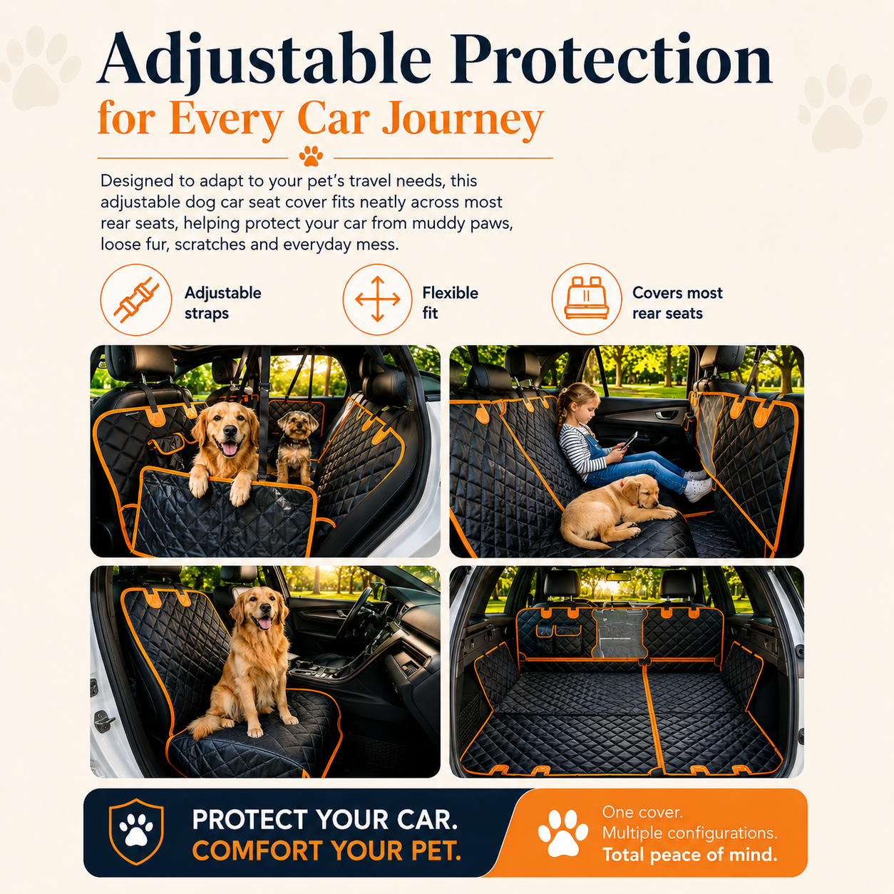 Waterproof Dog Car Hammock – Full Back Seat Protector